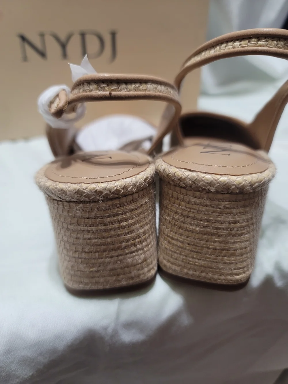 NYDJ Faelynn Raffia Slingback Pumps Natural Tan Block Heel New In Box 9.5M